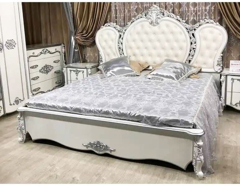 Спальня Дольче Вита белый глянец-серебро кровать фото -1